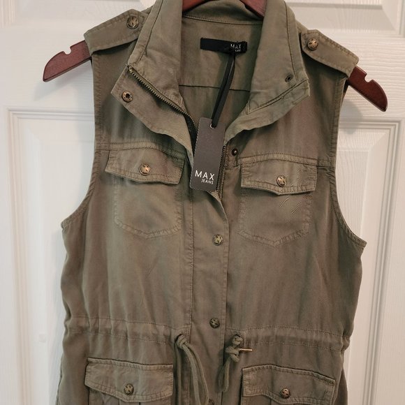 Max Jeans Olive Green Urban Utility Sleeveless Vest Size S - Picture 6 of 12